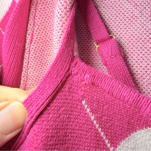 Y2K Pink Argyle Cropped Women's Sweater Set size Medium. Quarter length sleeves. - Picture 5 of 16